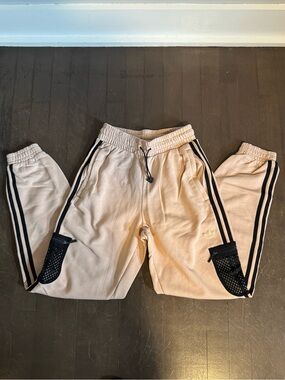 adidas Beige Jogger Pants with Black Stripe Accents